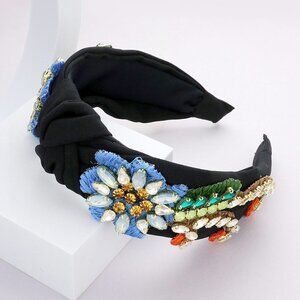 31. Black Lux Floral Stone Embellished Knot Headband